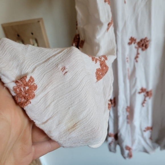 Free People Mini Dress Long Sleeve Embroidered Floral Rust White Small - Picture 12 of 12